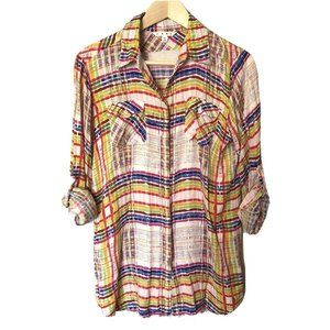 Cabi Button Down Shirt Rainbow Plaid 797 Sz Medium